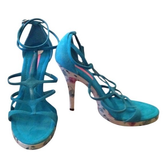 Betsey Johnson Shoes - Betsey Johnson Strappy Sandals Women Teal Excellent Floral Platform Stiletto